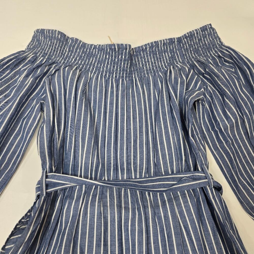 Tularosa Maida Ruffle Dress in Blue & White Stripe Small - Picture 10 of 12